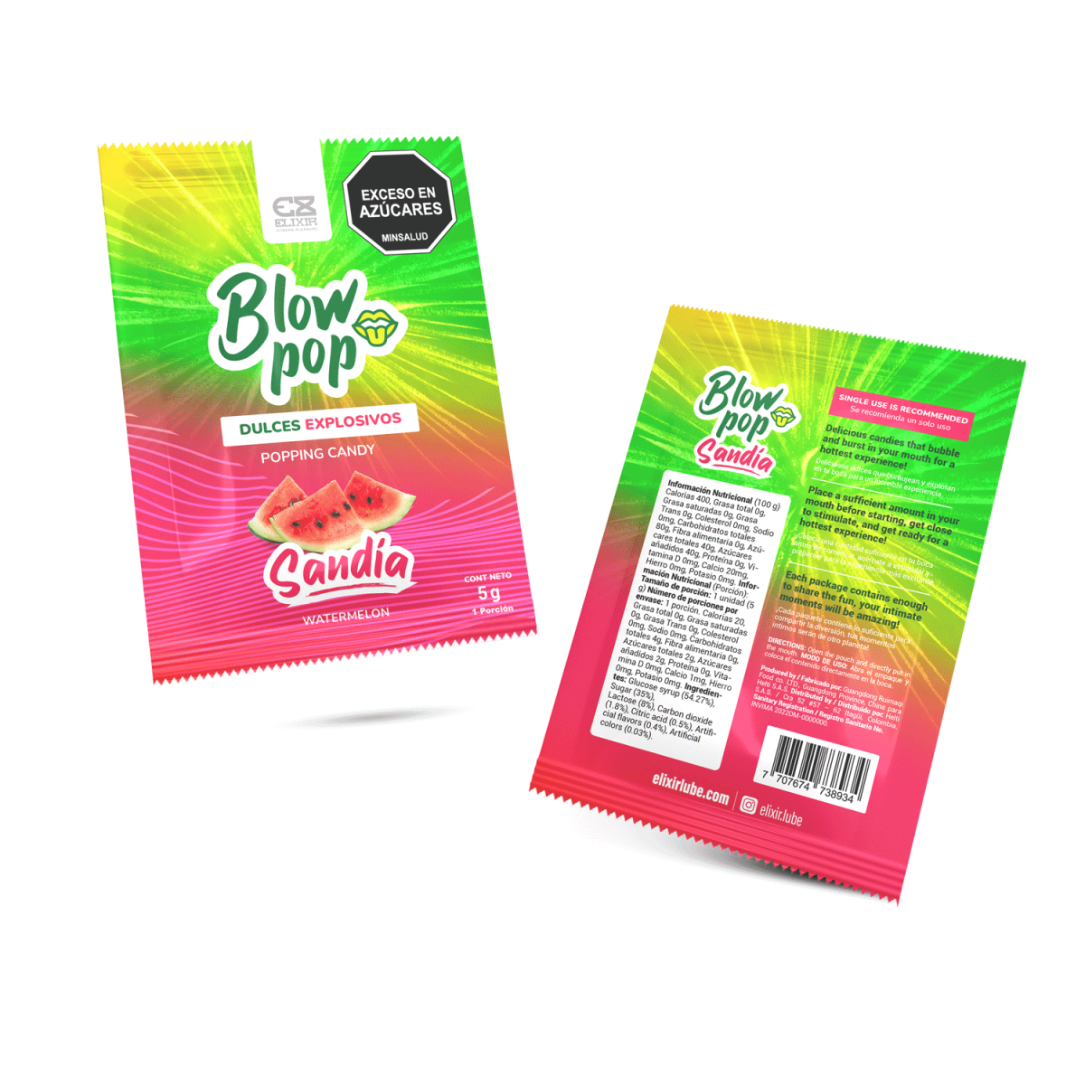 Dulces Explosivos Blow Pop Sabor mora azul y sandía