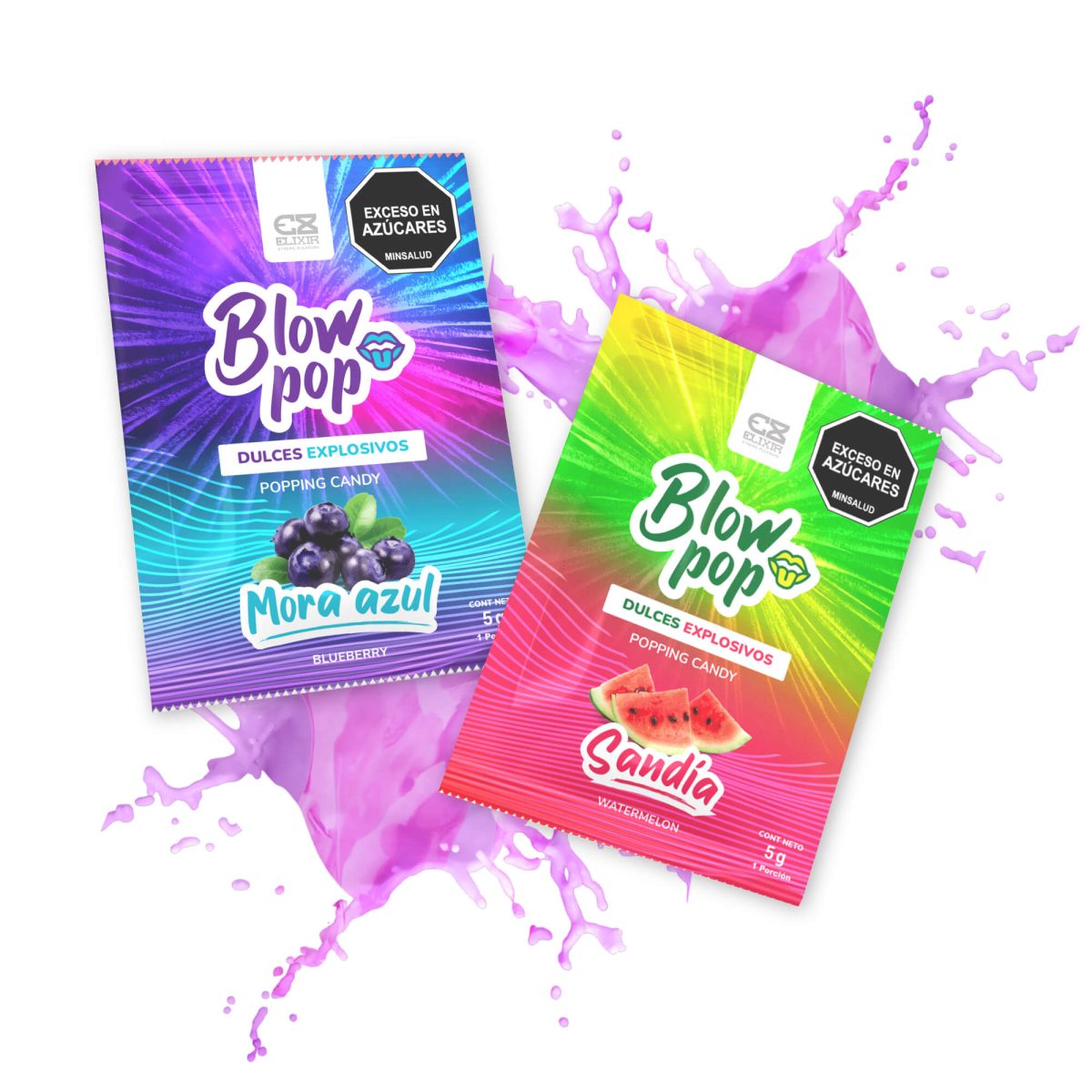 Dulces Explosivos Blow Pop Sabor mora azul y sandía