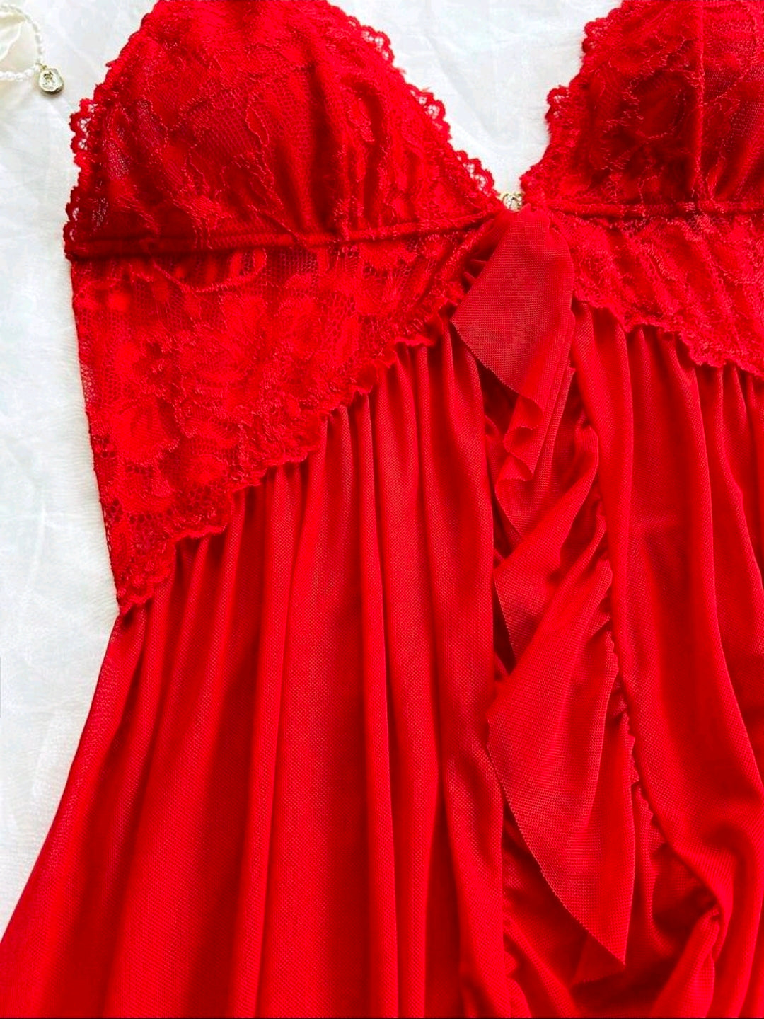 Babydoll Rubí Rojo de Encaje con Tanga